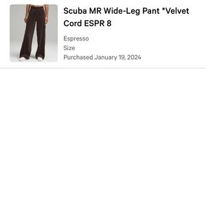 Lululemon Scuba MR Wide-Leg Pant *Velvet
Cord ESPR 8